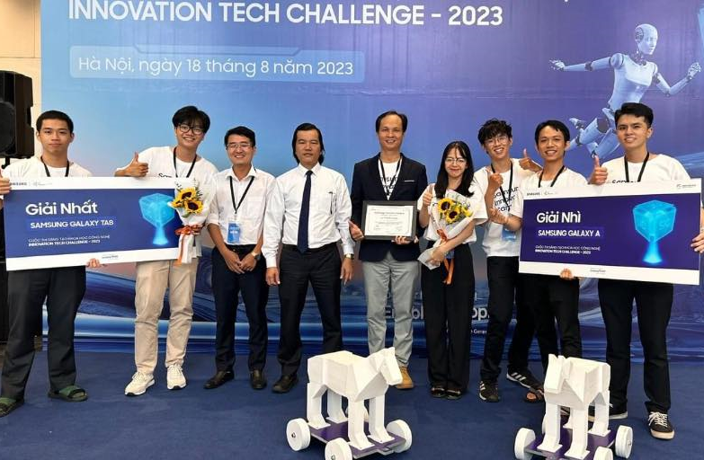 Chúc mừng sinh viên CNTT Trường Đại học Duy Tân dành giải Nhất cuộc thi Sáng tạo Khoa học Công nghệ - Innovation Tech Challenge 2023 do tập đoàn Samsung tổ chức.